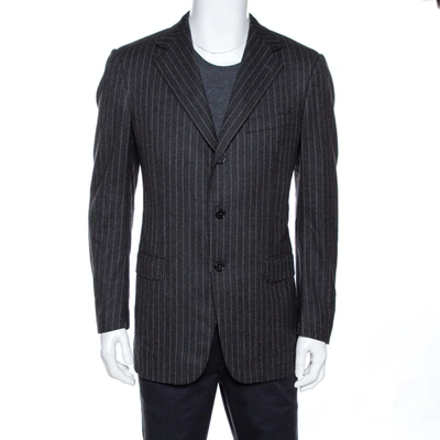 Pre-owned Ermenegildo Zegna Grey Striped Wool Three Buttoned Blazer M