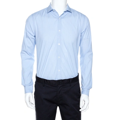 Pre-owned Burberry Light Blue Striped Stretch Cotton Slim Fit Shirt M