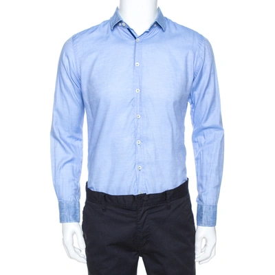 Pre-owned Etro Blue Cotton Linen Trim Detail Button Down Shirt M
