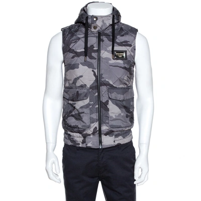 Pre-owned Dolce & Gabbana Grey Camo Print Quilted Vest M