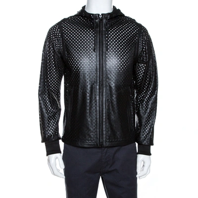 Pre-owned Givenchy Black Laser Cut Leather Hooded Jacket Xs