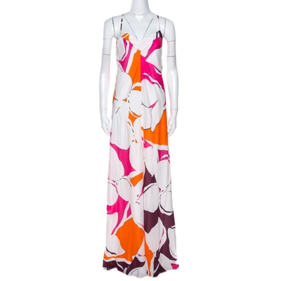 Pre-owned Diane Von Furstenberg White Eden Garden Print Silk Barths Dress M