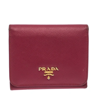 Pre-owned Prada Pink Saffiano Leather Trifold Wallet
