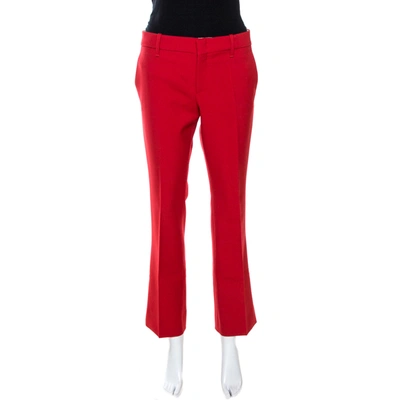 Pre-owned Gucci Red Twill Wool Flared Trousers M