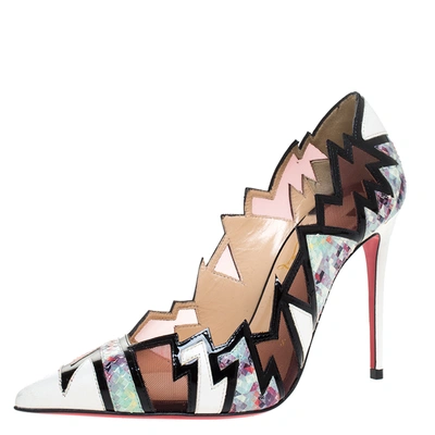 Pre-owned Christian Louboutin Multicolor Python And Mesh Explorete Pigalle Zig Zag Trim Pointed Toe Pumps Size 36