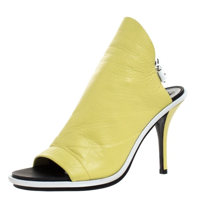 Pre-owned Balenciaga Lime Leather Glove Peep Toe Sandals Size 37 In Yellow