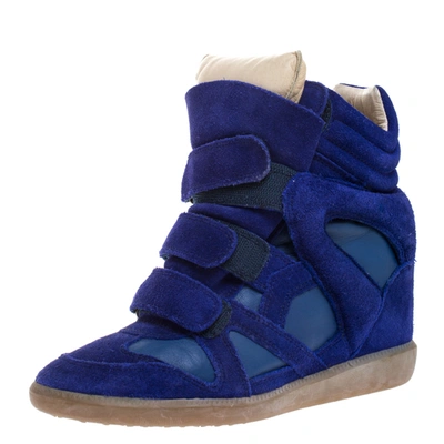Pre-owned Isabel Marant Blue Suede And Leather Bekett High Top Trainers Size 38