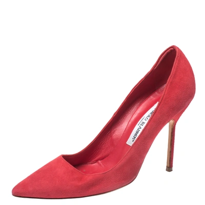 Pre-owned Manolo Blahnik Red Suede Bb Pointed Toe Pumps Size 36
