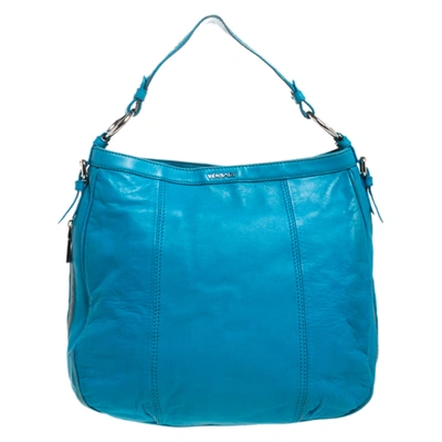 Pre-owned Versace Light Blue Leather Zip Around Hobo