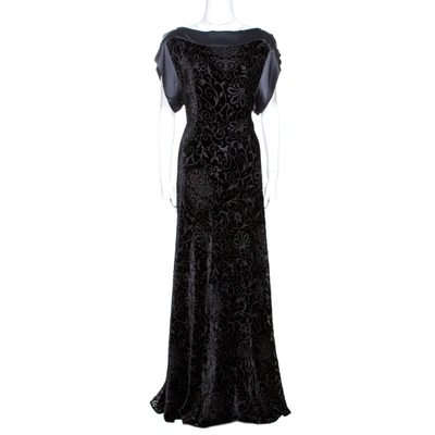 Pre-owned Etro Black Devore Velvet Maxi Dress L