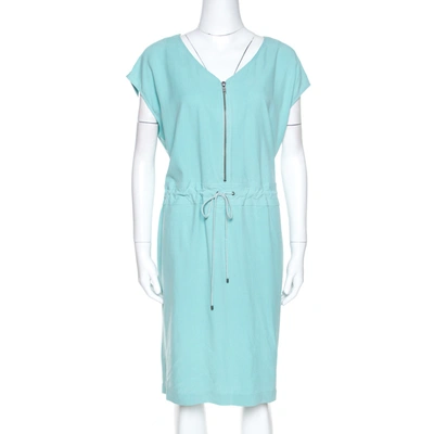 Pre-owned Kenzo Jade Blue Silk Drawstring Waist Midi Dress L