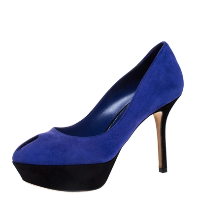 Pre-owned Sergio Rossi Purple Suede Cachet Platform Pumps Size 36 In Blue