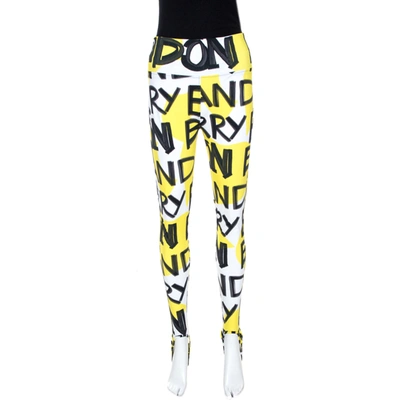 Pre-owned Burberry Yellow Graffiti Logo Print Jersey Stirrup Leggings S