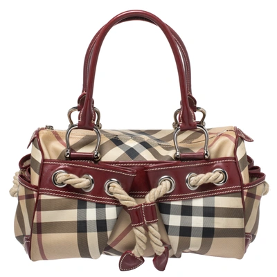 Pre-owned Burberry Beige/red Nova Check Canvas And Leather Nautical Satchel