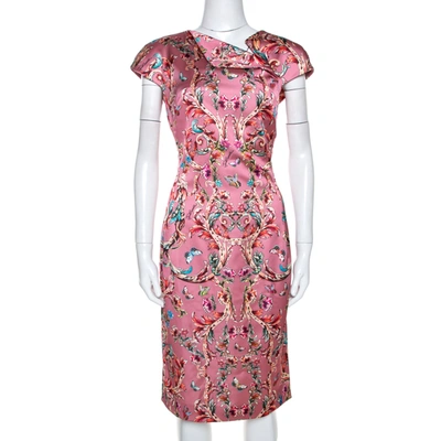 Pre-owned Just Cavalli Pink Baroque Print Satin Sheath Dress M