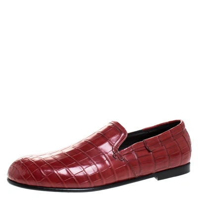Pre-owned Dolce & Gabbana Red Crocodile Leather Smoking Slippers Size 43