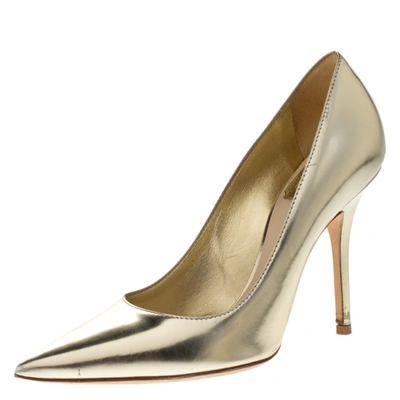 Pre-owned Dior Metallic Gold Leather Cherie Pointed Toe Pumps Size 36