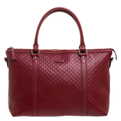 Pre-owned Gucci Red Microssima Leather Margaux Tote