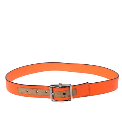 Pre-owned Louis Vuitton Neon Orange Damier Infini Leather Belt Size 85cm