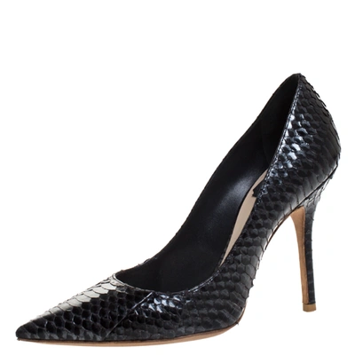 Pre-owned Dior Black/grey Python Leather Cherie Pointed Toe Pumps Size 36.5