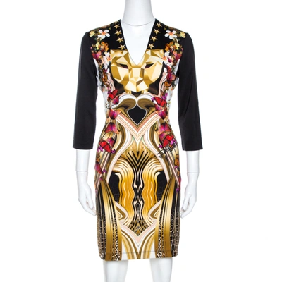 Pre-owned Just Cavalli Black Leo Butterfly Print Jersey Fitted Dress L