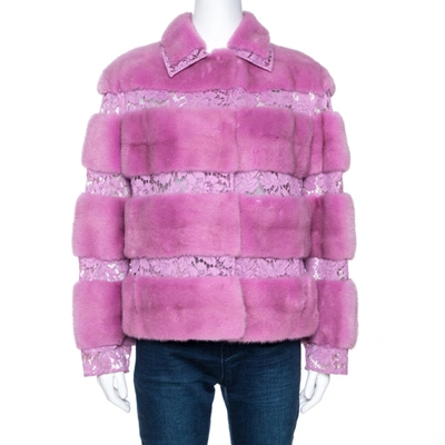 Pre-owned Valentino Lavender Mink Fur Lace Panelled Jacket S In Purple