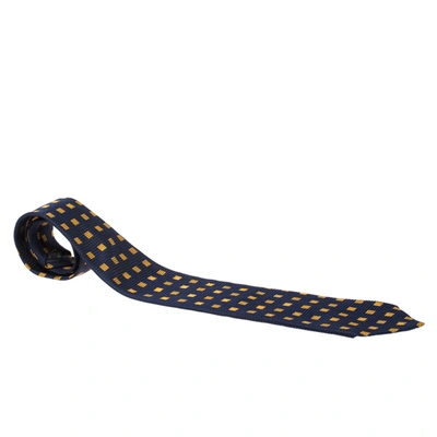 Pre-owned Ermenegildo Zegna Vintage Navy Blue Geometric Jacquard Silk Tie