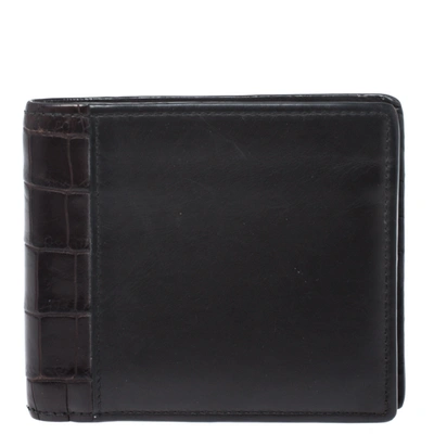 Pre-owned Bottega Veneta Dark Brown Leather And Alligator Bifold Wallet