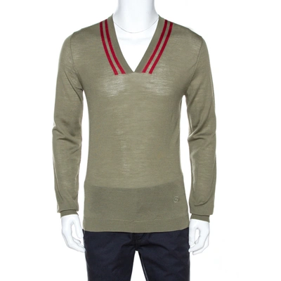 Pre-owned Gucci Pale Olive Green Merino Wool Lightweight Knit Sweater L