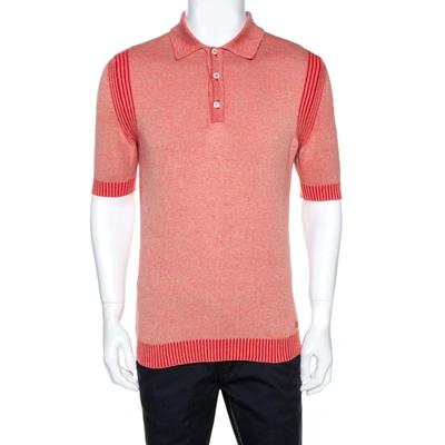 Pre-owned Gucci Red Knit Washed Out Effect Polo T-shirt L