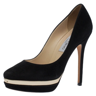 Pre-owned Jimmy Choo Black Suede Cosmic Platform Pumps Size 36