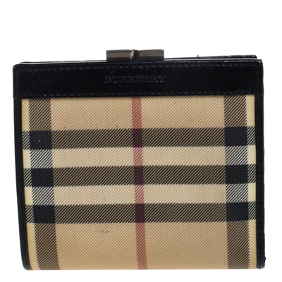 Pre-owned Burberry Beige/black House Check Canvas Bifold Wallet