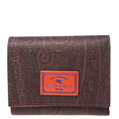 Pre-owned Etro Brown Paisley Coated Canvas Trifold Wallet