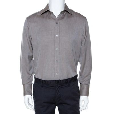 Pre-owned Tom Ford Brown Herringbone Cotton Long Sleeve Shirt Xl