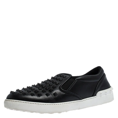 Pre-owned Valentino Garavani Black Studded Leather Slip On Sneakers Size 45