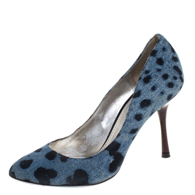 Pre-owned Dolce & Gabbana Blue/black Denim Leopard Print Pumps Size 36