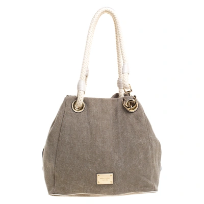 Pre-owned Michael Michael Kors Brown/white Canvas Marina Grab Anchor Tote