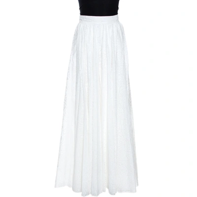 Pre-owned Alaïa White Cotton Jacquard Flared Maxi Skirt M