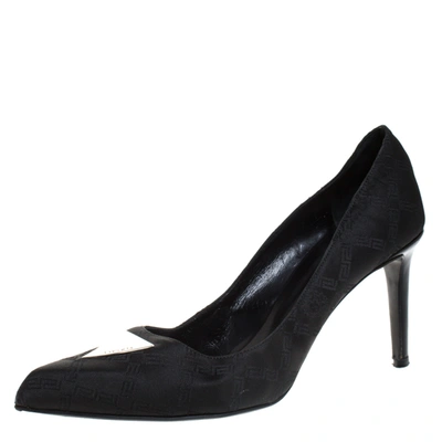 Pre-owned Versace Black Signature Canvas Pointed Toe Pumps Size 40