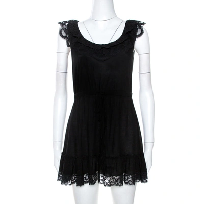 Pre-owned Dolce & Gabbana Black Knit Lace Trim Detail Mini Dress M