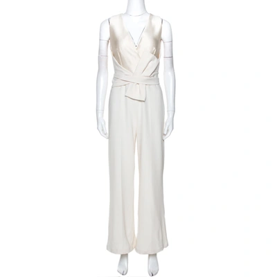 Pre-owned Max Mara Off White Crepe Bow Detail Everest Jumpsuit Xs