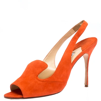 Pre-owned Manolo Blahnik Orange Suede Slingback Sandals Size 40.5