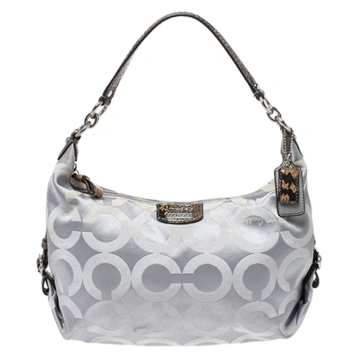 Pre-owned Coach Grey Op Art Canvas And Python Effect Leather Hailey Hobo