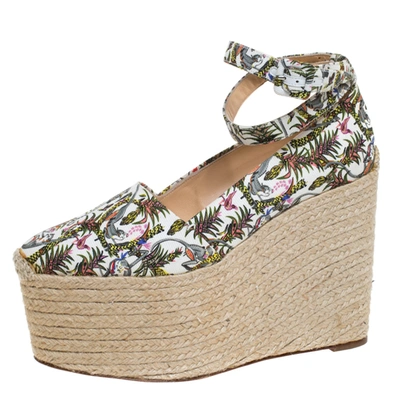 Pre-owned Christian Louboutin Multicolor Jungle Canvas Dehia Espadrille Platform Pumps Size 40