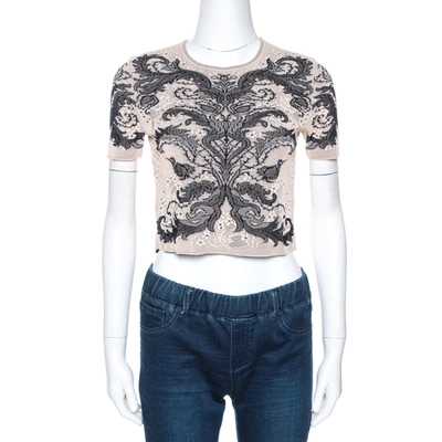 Pre-owned Alexander Mcqueen Bicolor Spine Lace Jacquard Knit Crop Top S In Beige