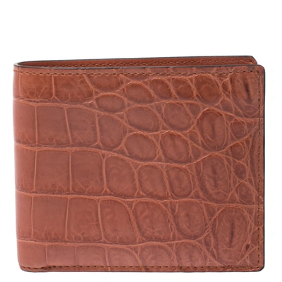 Pre-owned Gucci Orange Crocodile Bifold Wallet