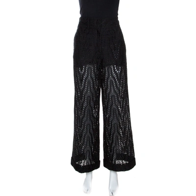 Pre-owned Valentino Black Eyelet Lace Cotton Wide Leg Pants S