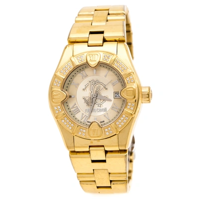 Pre-owned Roberto Cavalli Gold Plated Stainless Steel 'diamond Time' 7253116565 Women's Wristwatch 38 Mm