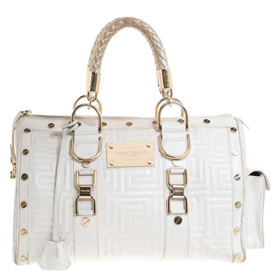 Pre-owned Versace White Quilted Leather Snap Out Of It Satchel