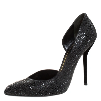 Pre-owned Gucci Black Crystal Embellished Satin And Suede Noah D'orsay Pumps Size 39